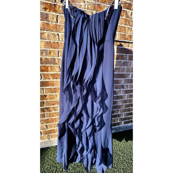 Vera Wang White Blue Crinkle Chiffon Strapless Bridesmaid Dress - Picture 3 of 9